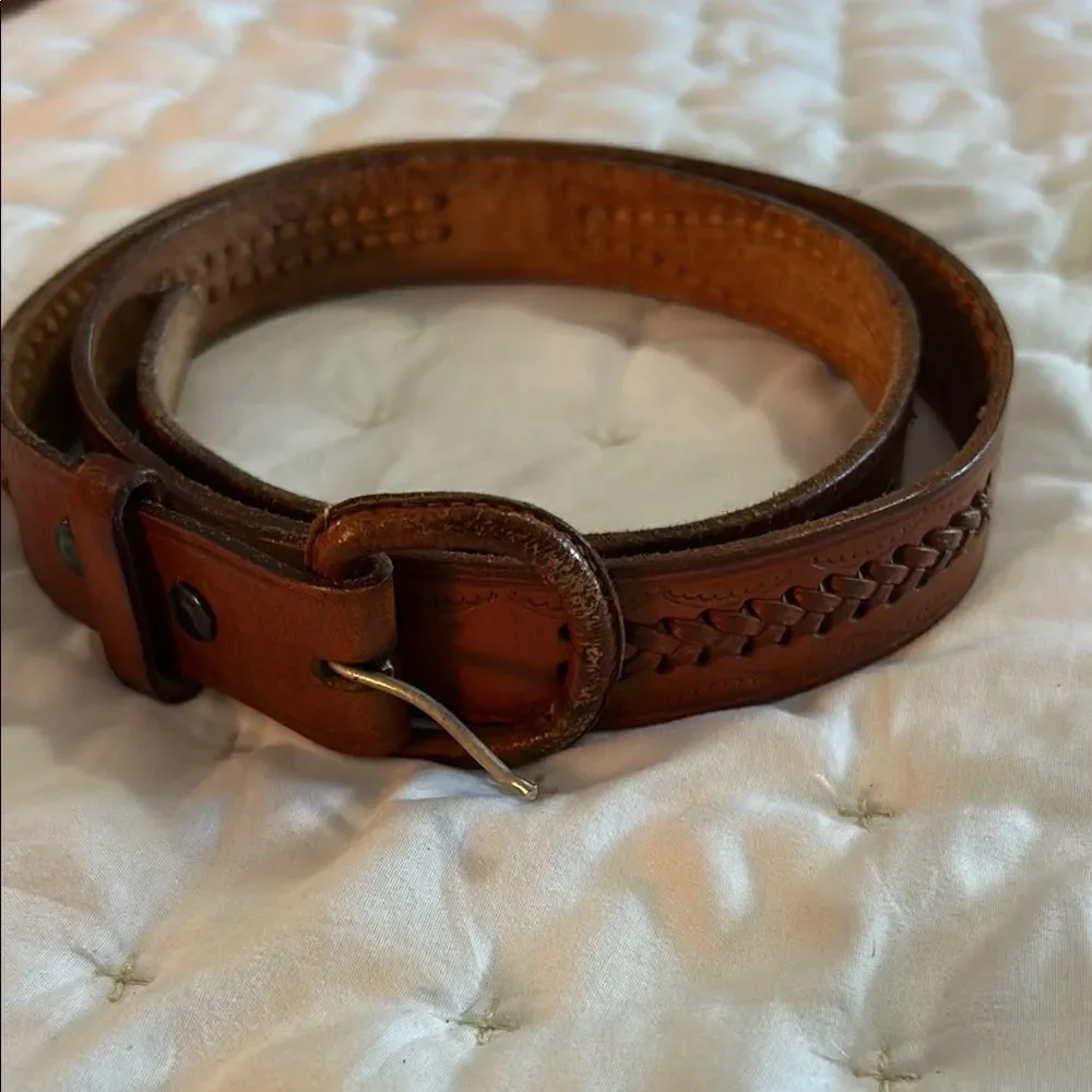 Men's Brown Leather Belt with decorative weaving -size 42
